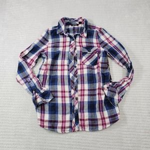 VIA MILANO! Shirt Womens Small Plaid Boho Contrast Back Long Sleeve Button Down